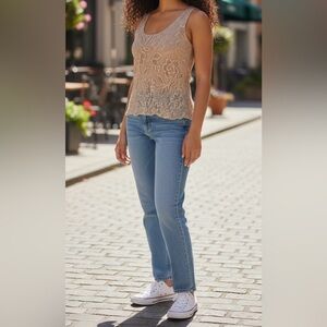 MSK Tan Embellished Fitted Tank Top